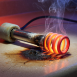 A hot immersion water heater element smoking on a countertop, illustrating the CPSC fire hazard warning