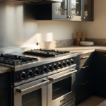 A professional dual fuel kitchen range with cast-iron grates in a modern home kitchen, illustrating the AGA and La Cornue gas leak recall