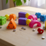 Small colorful magnetic construction toy figures and loose magnets on a table, illustrating the recalled magnetic toy set